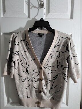 Ann Taylor Factory Cream Floral Button Front Sweater Cardiganan SS